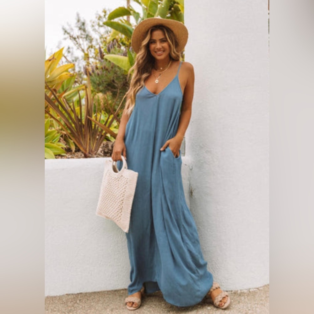 LOVESTITCH Pocket Long Maxi Dress Blue M / L